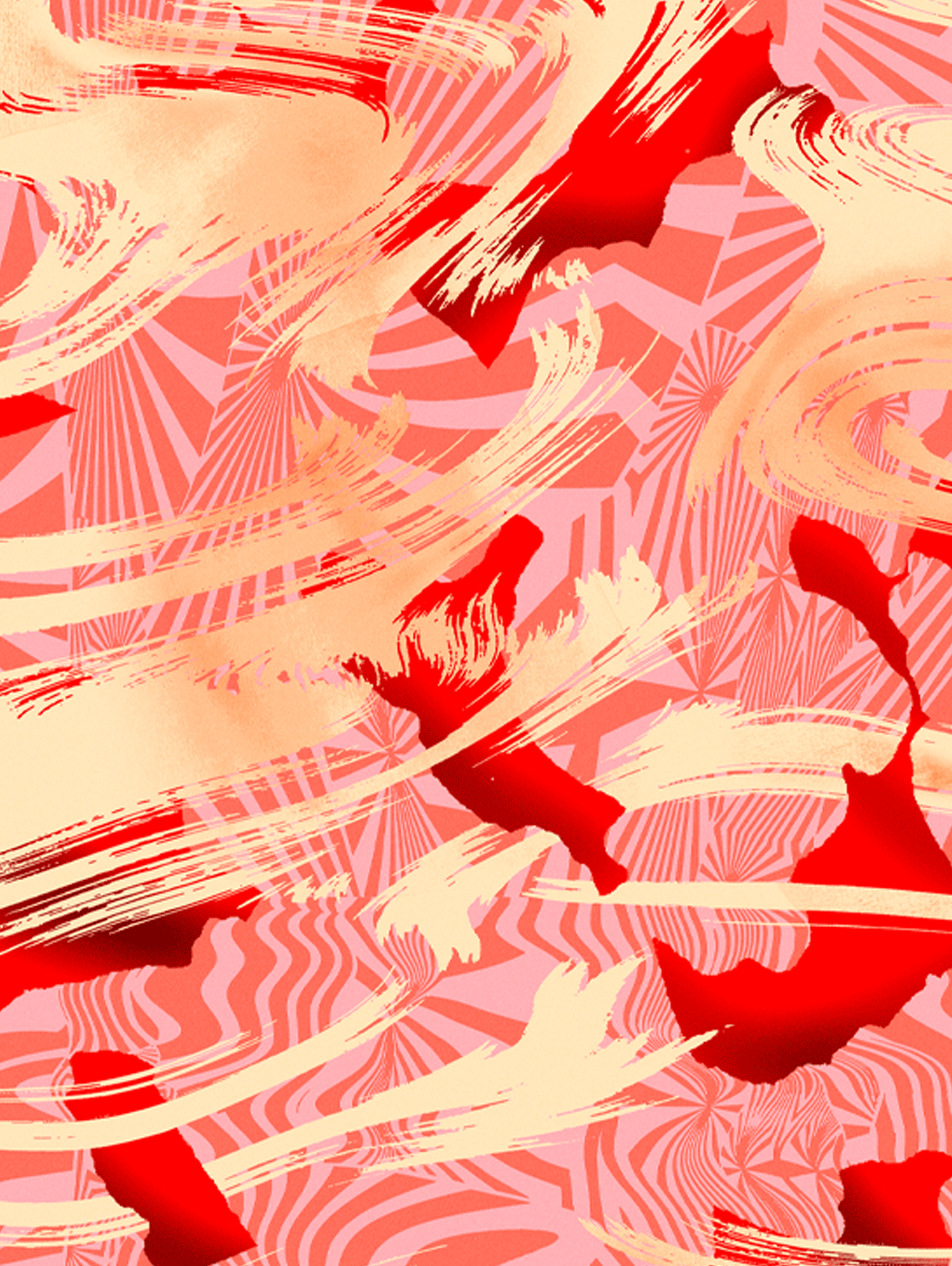 Strawberries & Cream flavour pattern graphic reds and creams abstract stamped patterns